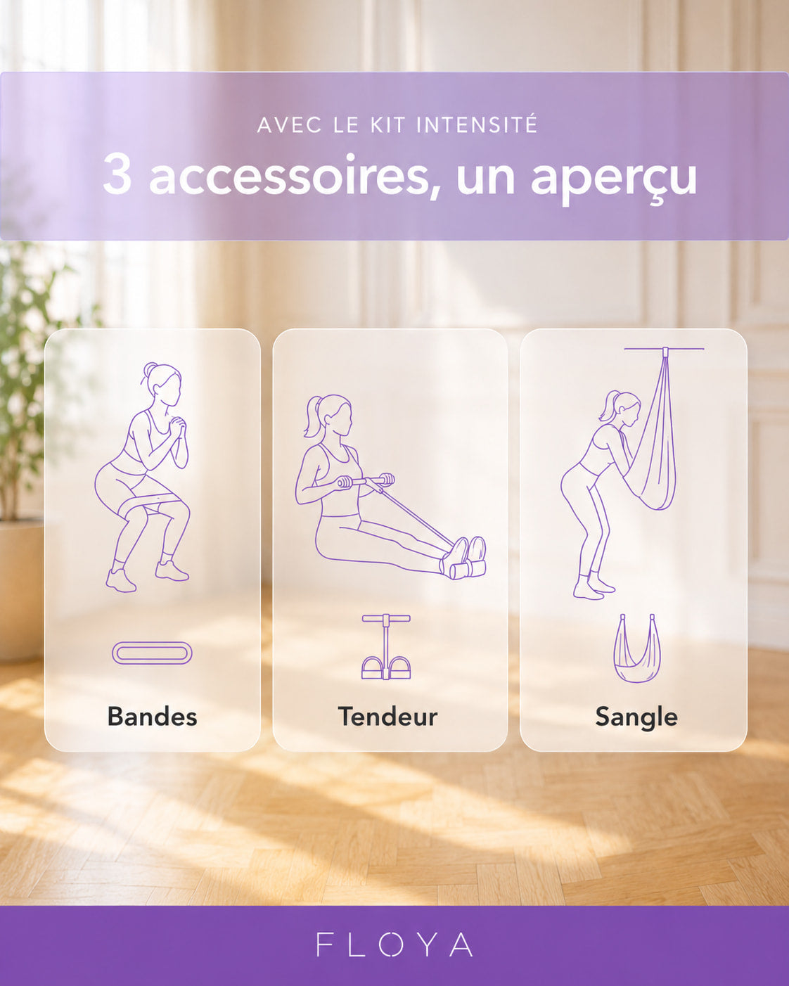 Aperçu des exercices Pilates à réaliser avec le Kit Intensité Floya