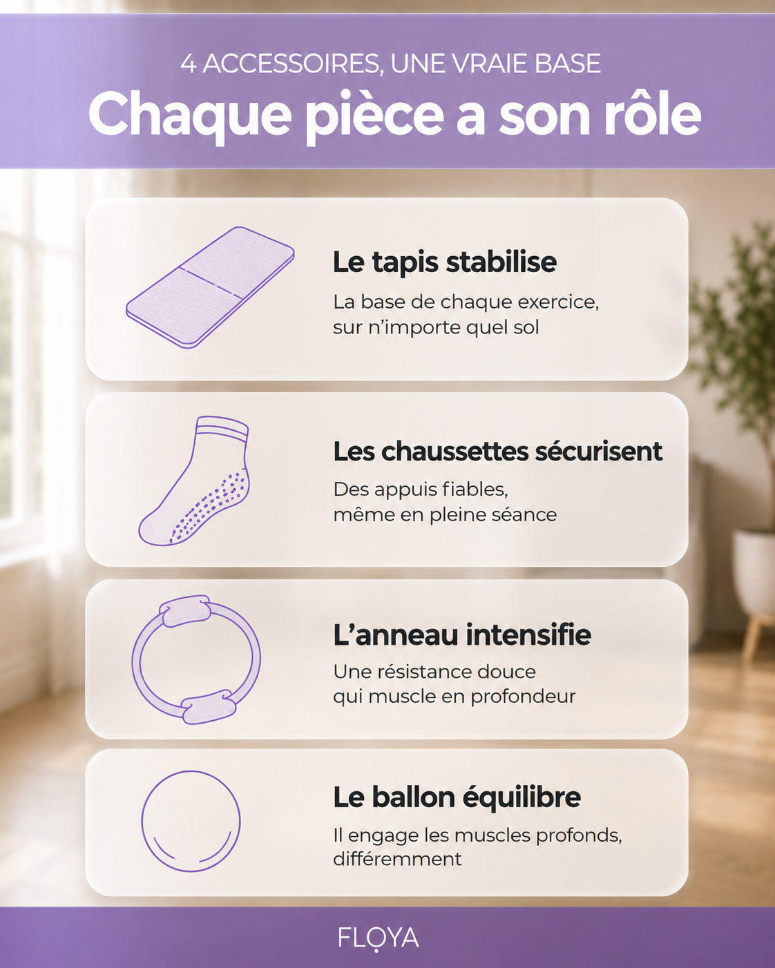 Le rôle de chaque accessoire du Kit Essentiel Pilate Floya