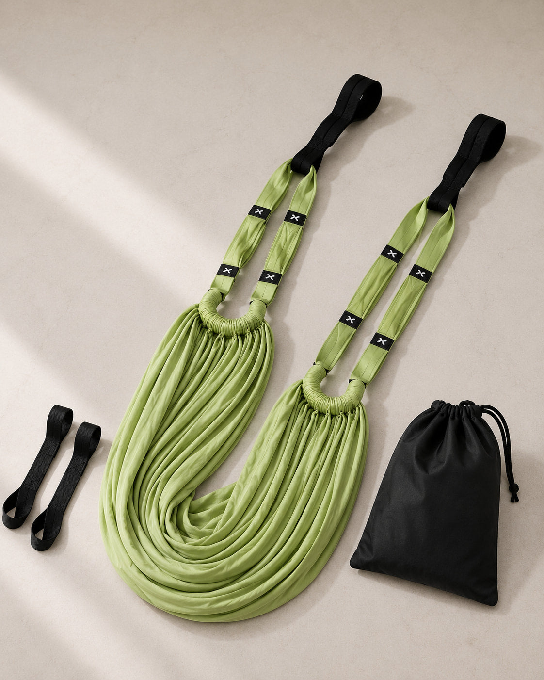 Sangle d'étirement Floya coloris vert, avec sac de rangement